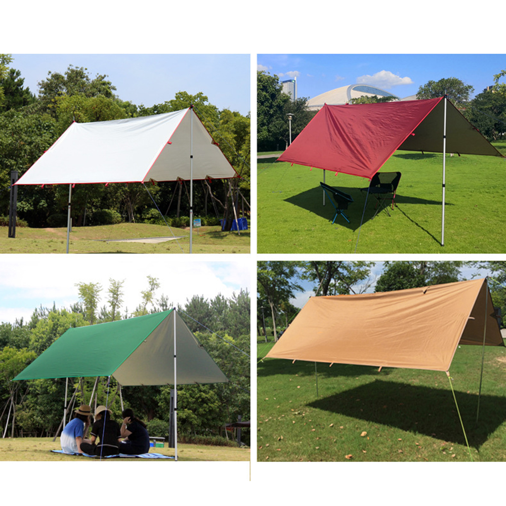 3.2x3m Ultralight 210T Silver Tarp Canopy Sunshade Outdoor Camping Hammock Rain Fly Beach Sun Shelter Waterproof PU5000 Tent