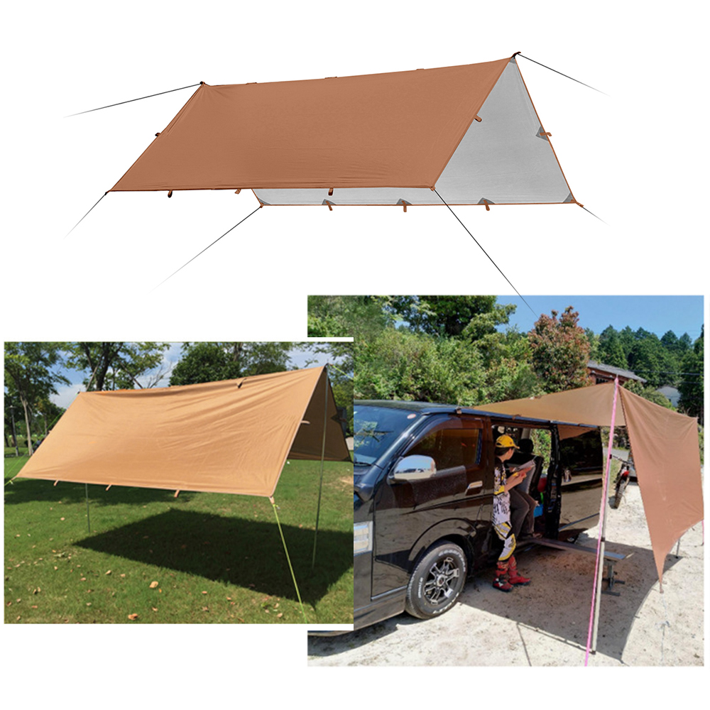 3.2x3m Ultralight 210T Silver Tarp Canopy Sunshade Outdoor Camping Hammock Rain Fly Beach Sun Shelter Waterproof PU5000 Tent