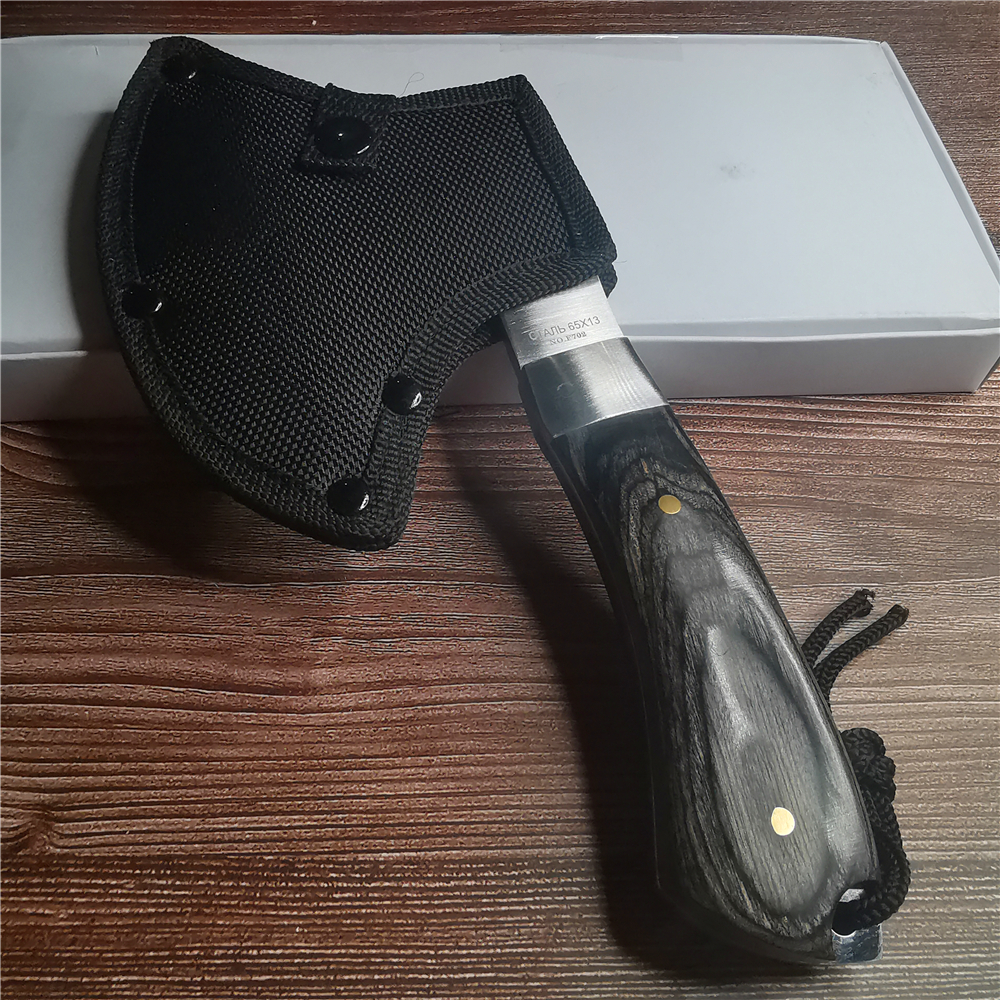 22CM Small Axe, 58HRC Thick Stainless Steel Axe, Non-slip Wooden Handle, Camping Battle Axe, Survival Tool