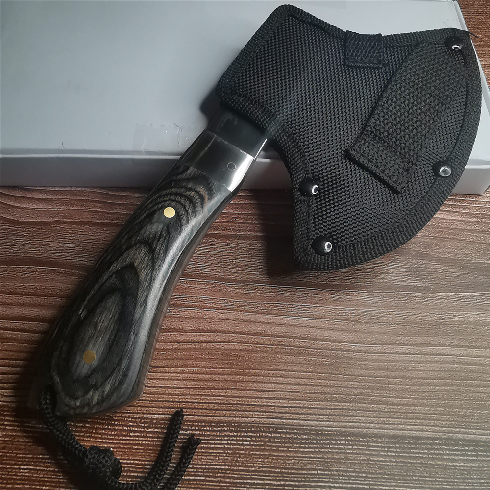 22CM Small Axe, 58HRC Thick Stainless Steel Axe, Non-slip Wooden Handle, Camping Battle Axe, Survival Tool