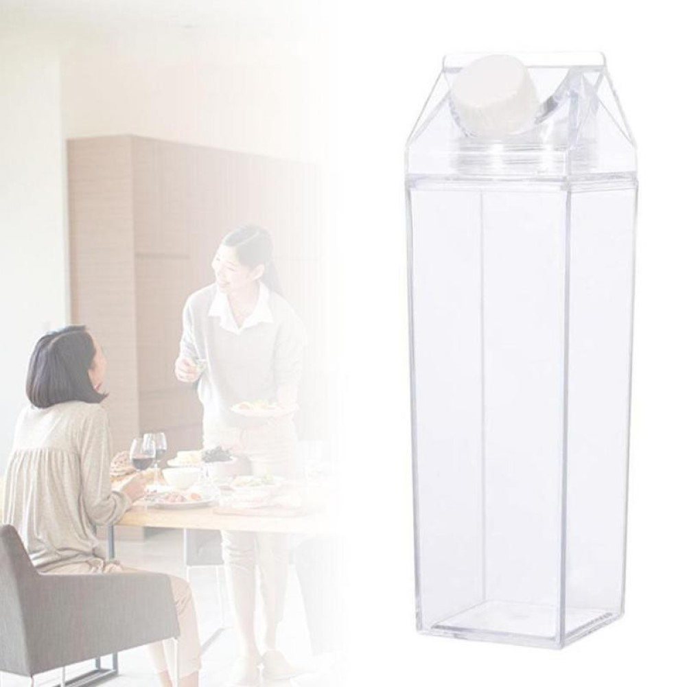 500ml Square Milk Carton Kitchen Leak-proof Transparent Milk Kettle Cup Reusable Water Juice Bottle Portable Camping Bottles