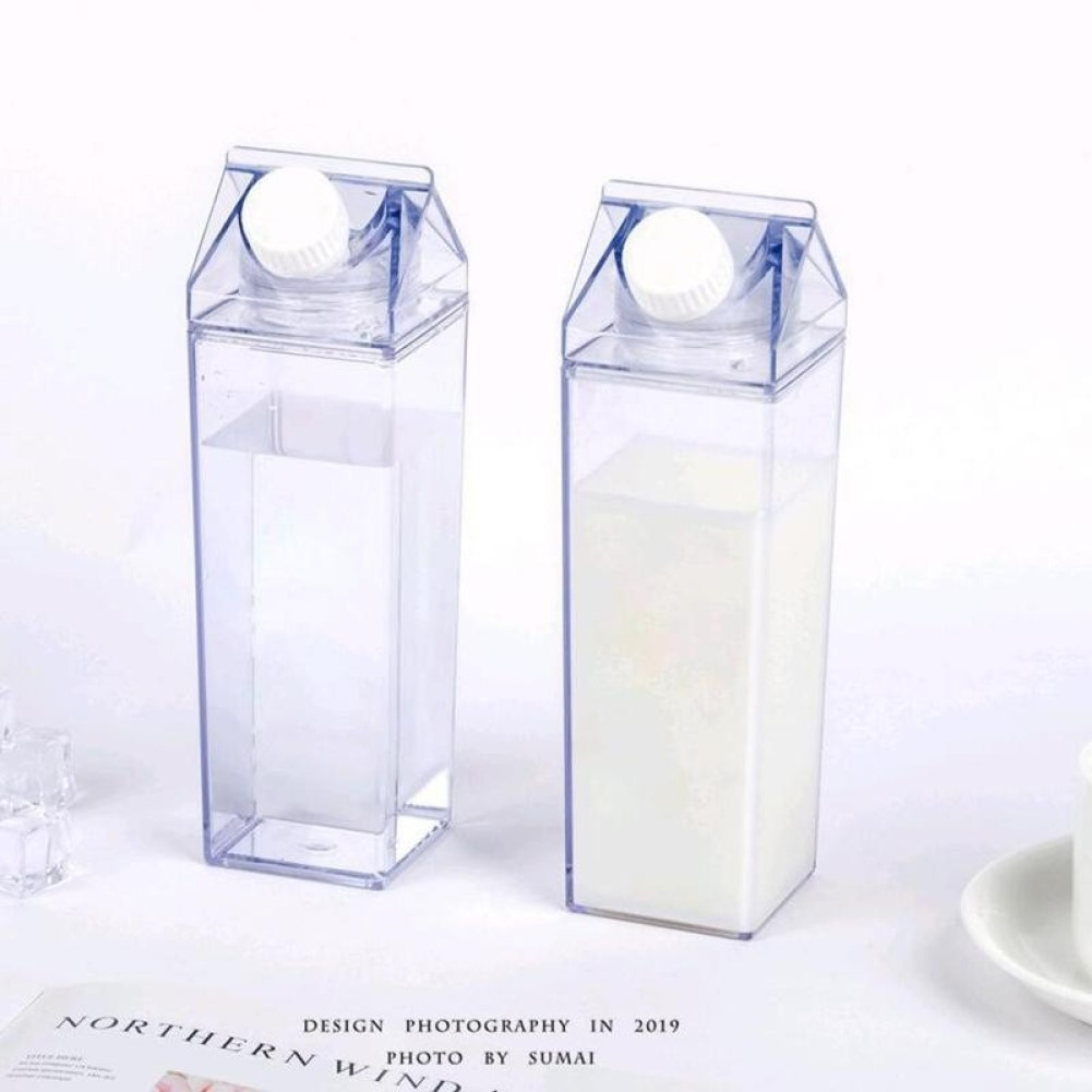 500ml Square Milk Carton Kitchen Leak-proof Transparent Milk Kettle Cup Reusable Water Juice Bottle Portable Camping Bottles