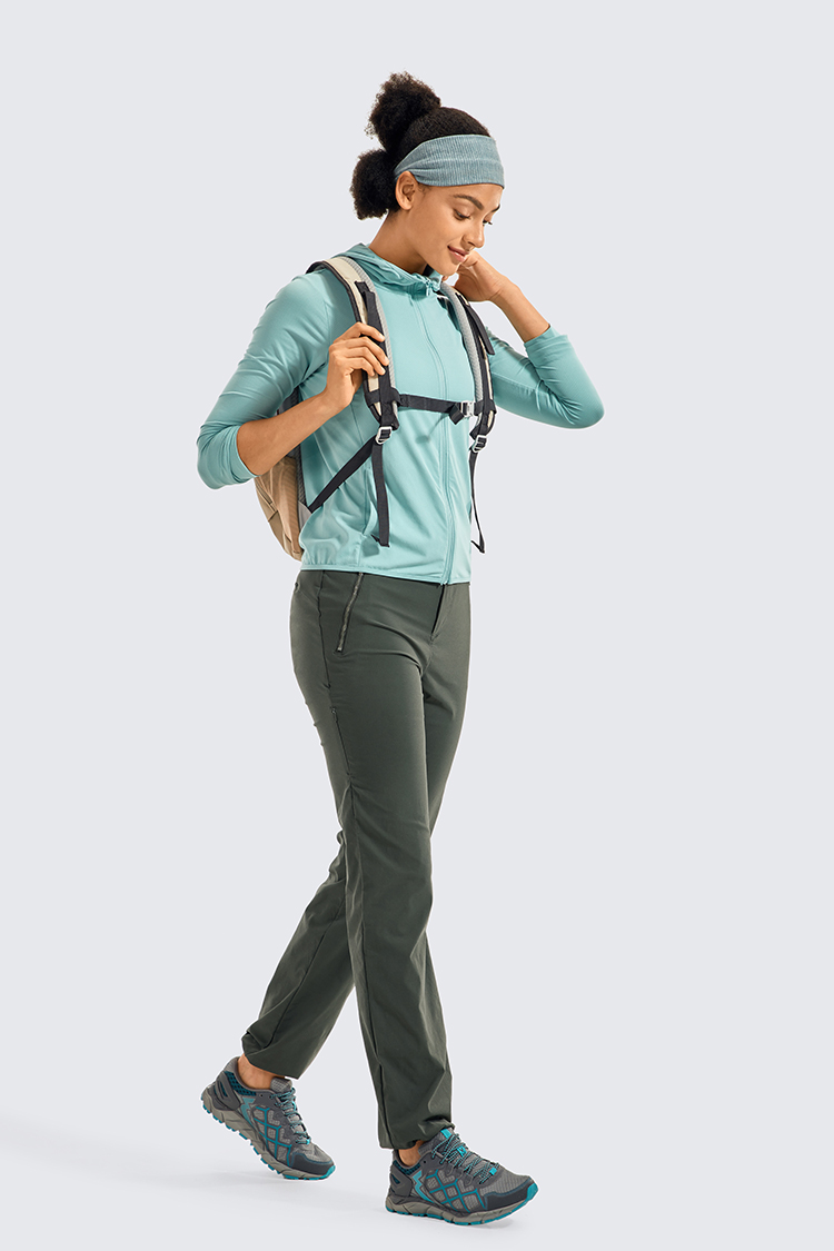 High Waisted Hiking Pants Drawcord Lightweight Casual Outdoor Quick Dry Jogger with Zipper Pockets For Women 32 inches