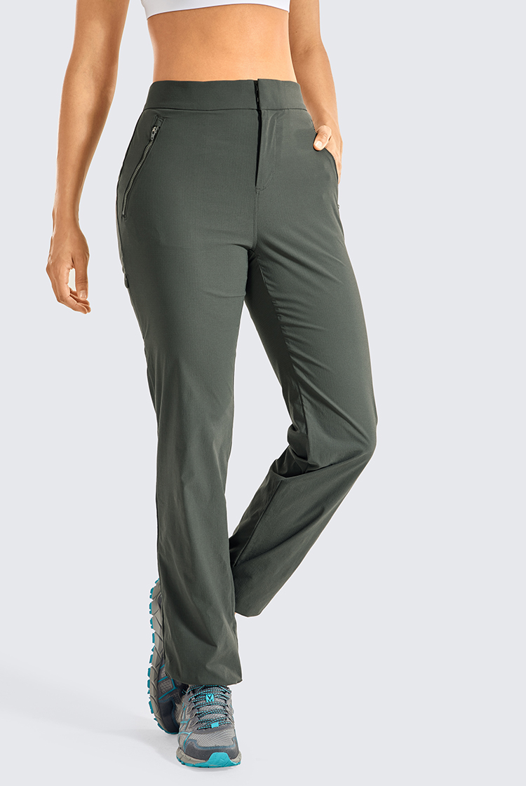 High Waisted Hiking Pants Drawcord Lightweight Casual Outdoor Quick Dry Jogger with Zipper Pockets For Women 32 inches