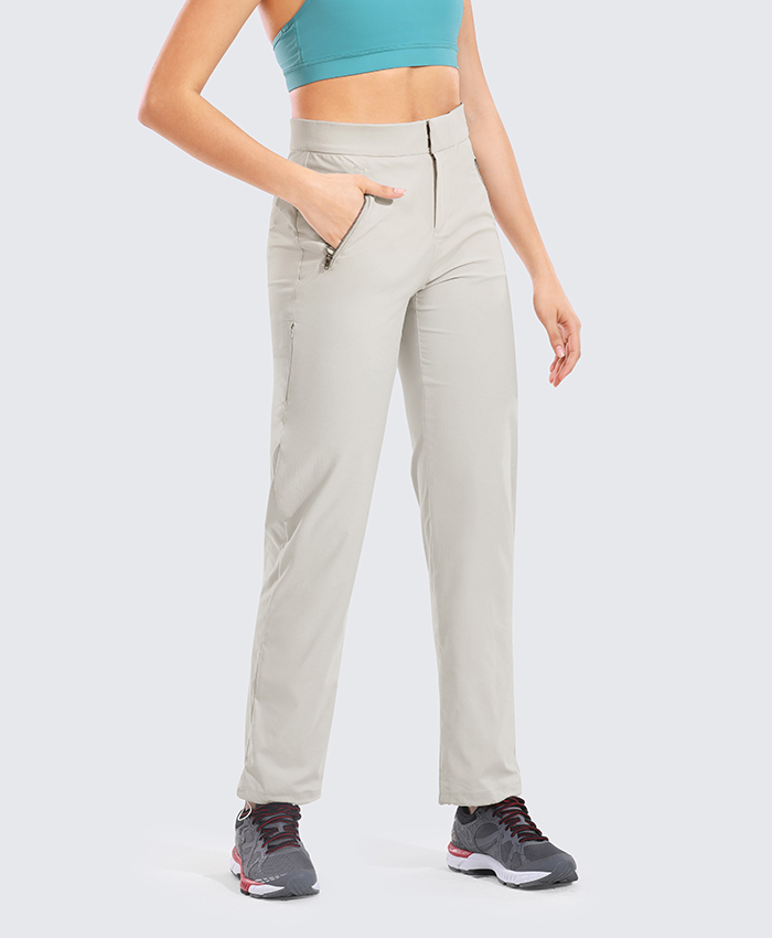 High Waisted Hiking Pants Drawcord Lightweight Casual Outdoor Quick Dry Jogger with Zipper Pockets For Women 32 inches