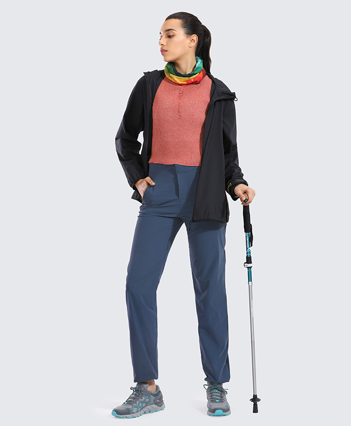 High Waisted Hiking Pants Drawcord Lightweight Casual Outdoor Quick Dry Jogger with Zipper Pockets For Women 32 inches