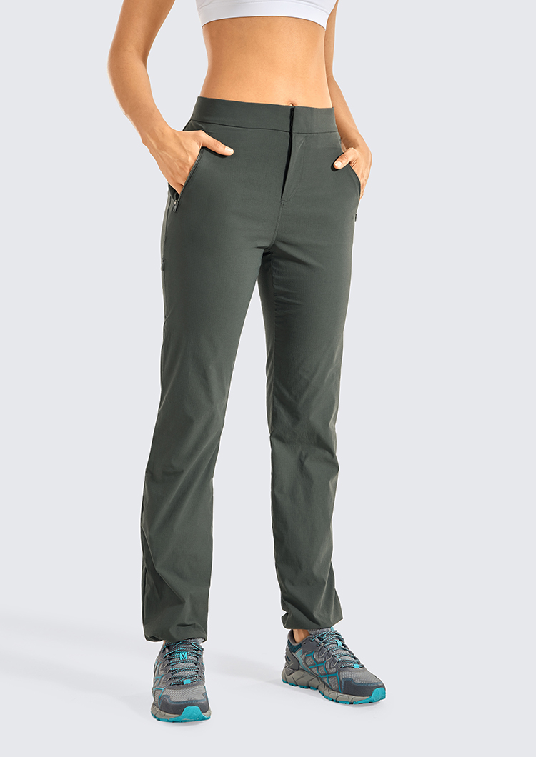 High Waisted Hiking Pants Drawcord Lightweight Casual Outdoor Quick Dry Jogger with Zipper Pockets For Women 32 inches