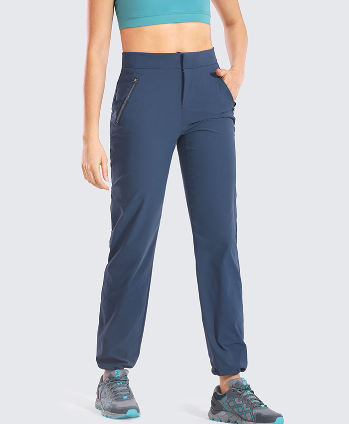 High Waisted Hiking Pants Drawcord Lightweight Casual Outdoor Quick Dry Jogger with Zipper Pockets For Women 32 inches