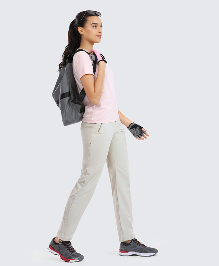 High Waisted Hiking Pants Drawcord Lightweight Casual Outdoor Quick Dry Jogger with Zipper Pockets For Women 32 inches