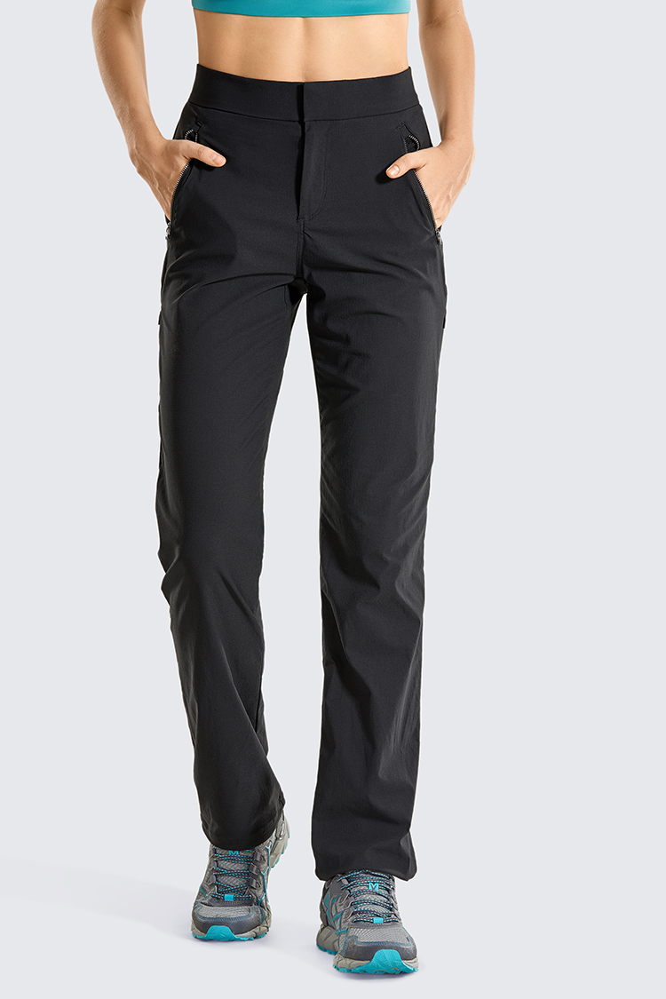 High Waisted Hiking Pants Drawcord Lightweight Casual Outdoor Quick Dry Jogger with Zipper Pockets For Women 32 inches