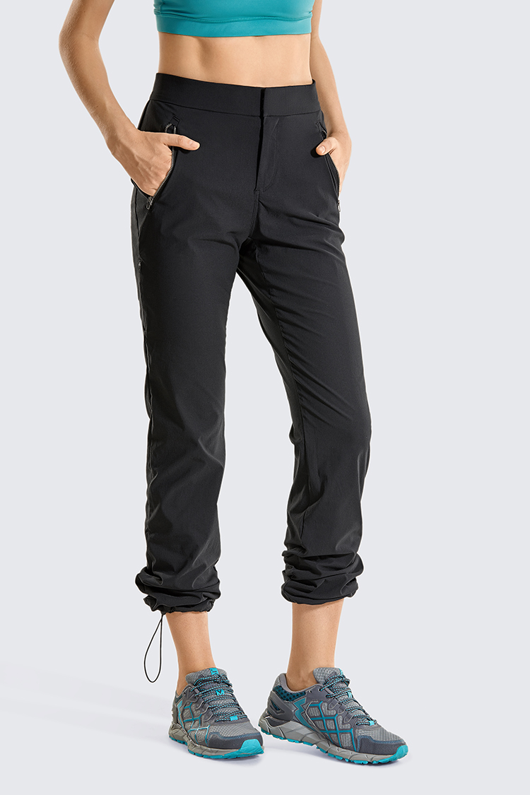 High Waisted Hiking Pants Drawcord Lightweight Casual Outdoor Quick Dry Jogger with Zipper Pockets For Women 32 inches