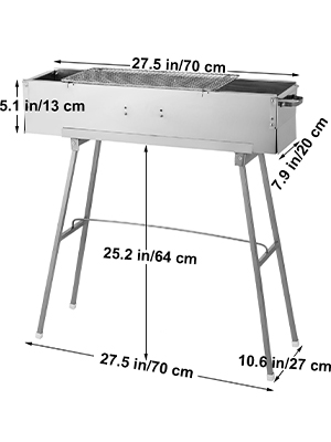 VEVOR 32-In Party Griller Stainless Steel Charcoal Grill W/ Adjustable Air Vents Easy to Carry BBQ Lamb Kebab Camping Outdoors