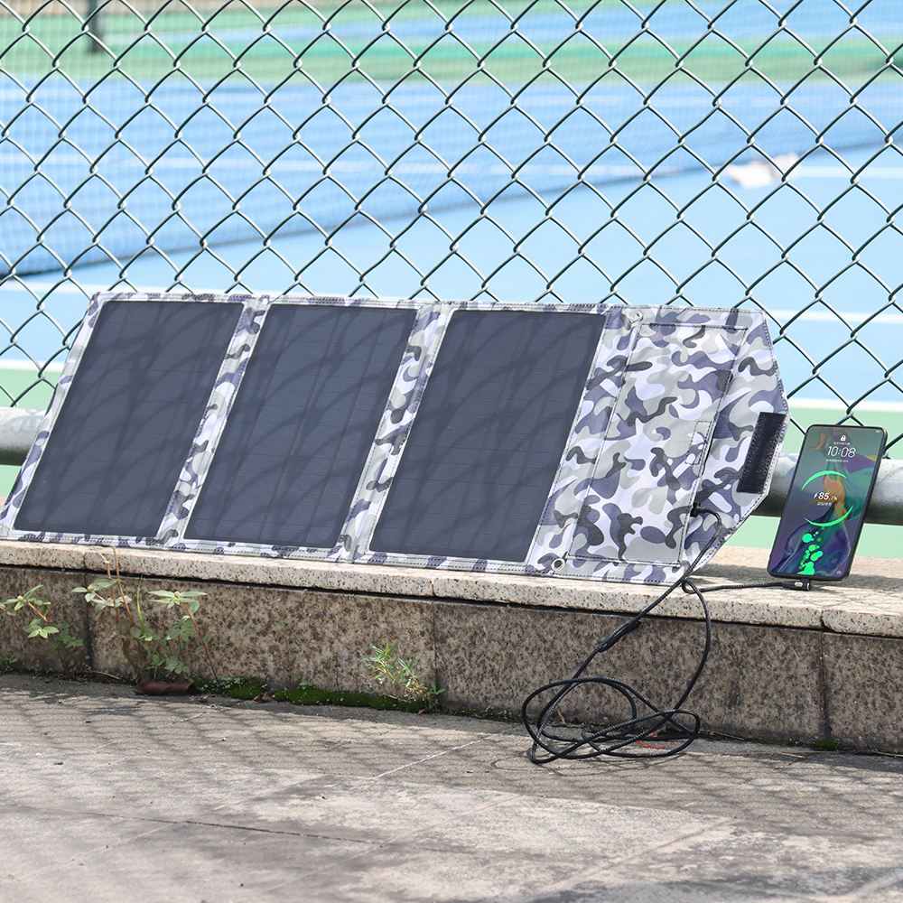 Foldable 5V 3A Dual USB Solar Panel Outdoor Folding Waterproof 21W Solar Charger Mobile Power Battery Charger With 3 in 1 Cable