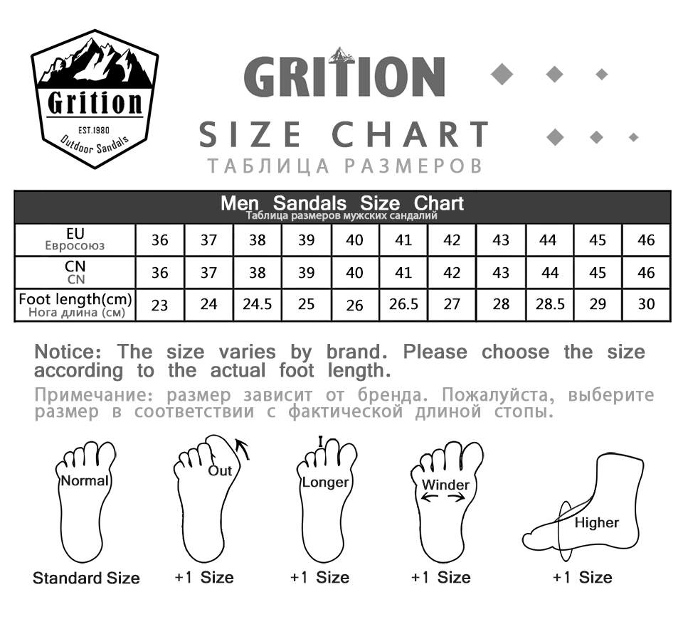GRITION Sandals Men Outdoor Summer Shoes Beach Hiking Trekking Flat Comfortable Male Leather Breathable Non Slip 2021 Size 46