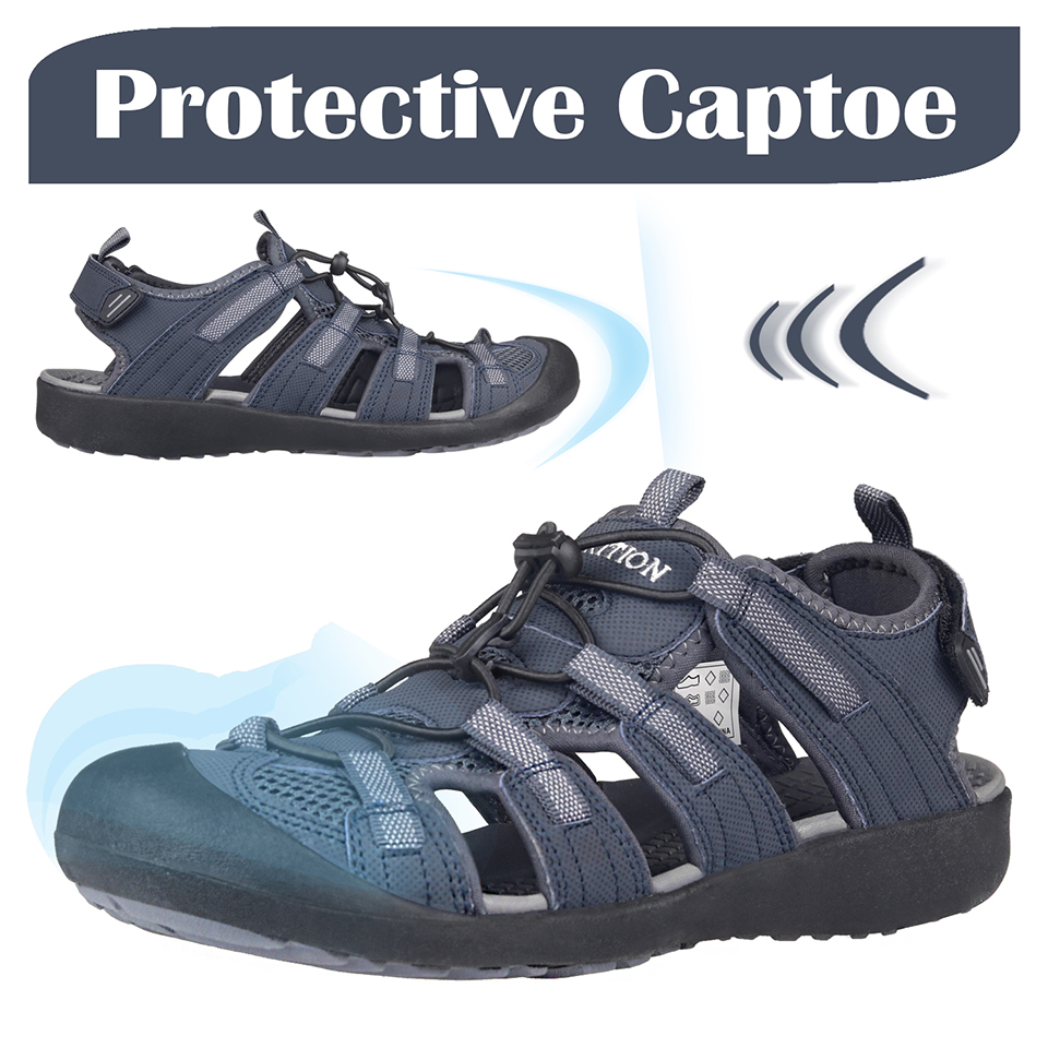 GRITION Sandals Men Outdoor Summer Shoes Beach Hiking Trekking Flat Comfortable Male Leather Breathable Non Slip 2021 Size 46