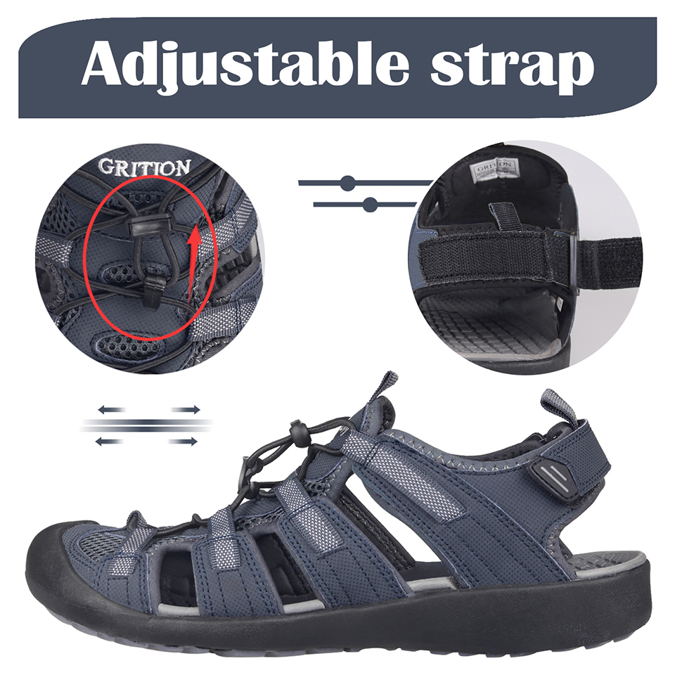 GRITION Sandals Men Outdoor Summer Shoes Beach Hiking Trekking Flat Comfortable Male Leather Breathable Non Slip 2021 Size 46