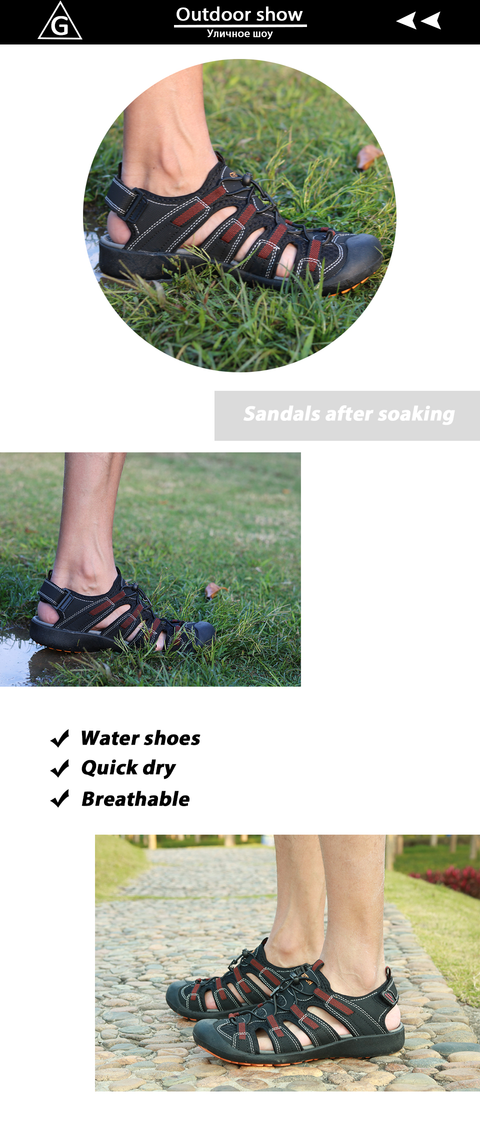 GRITION Sandals Men Outdoor Summer Shoes Beach Hiking Trekking Flat Comfortable Male Leather Breathable Non Slip 2021 Size 46
