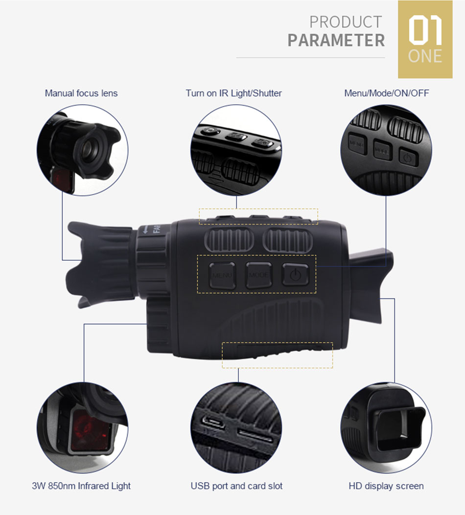 Night Vision Monocular NV3185 Infrared Digital Hunting Telescope Camping Equipment Hunt Animal Photography Video 300m Distance