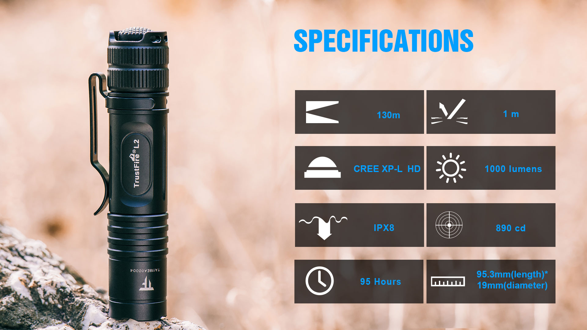 Trustfire L2 Tactical Led Flashlight Cree Xp-L Hd 1000 Lumens Powered By 14500 Aa Battery Ipx8 2 Modes Powerful EDC Torch Lights Trustfire L2 Tactical Led Flashlight Cree Xp-L Hd 1000 Lumens Powered By 14500 Aa Battery Ipx8 2 Modes Powerful EDC Torch Lights