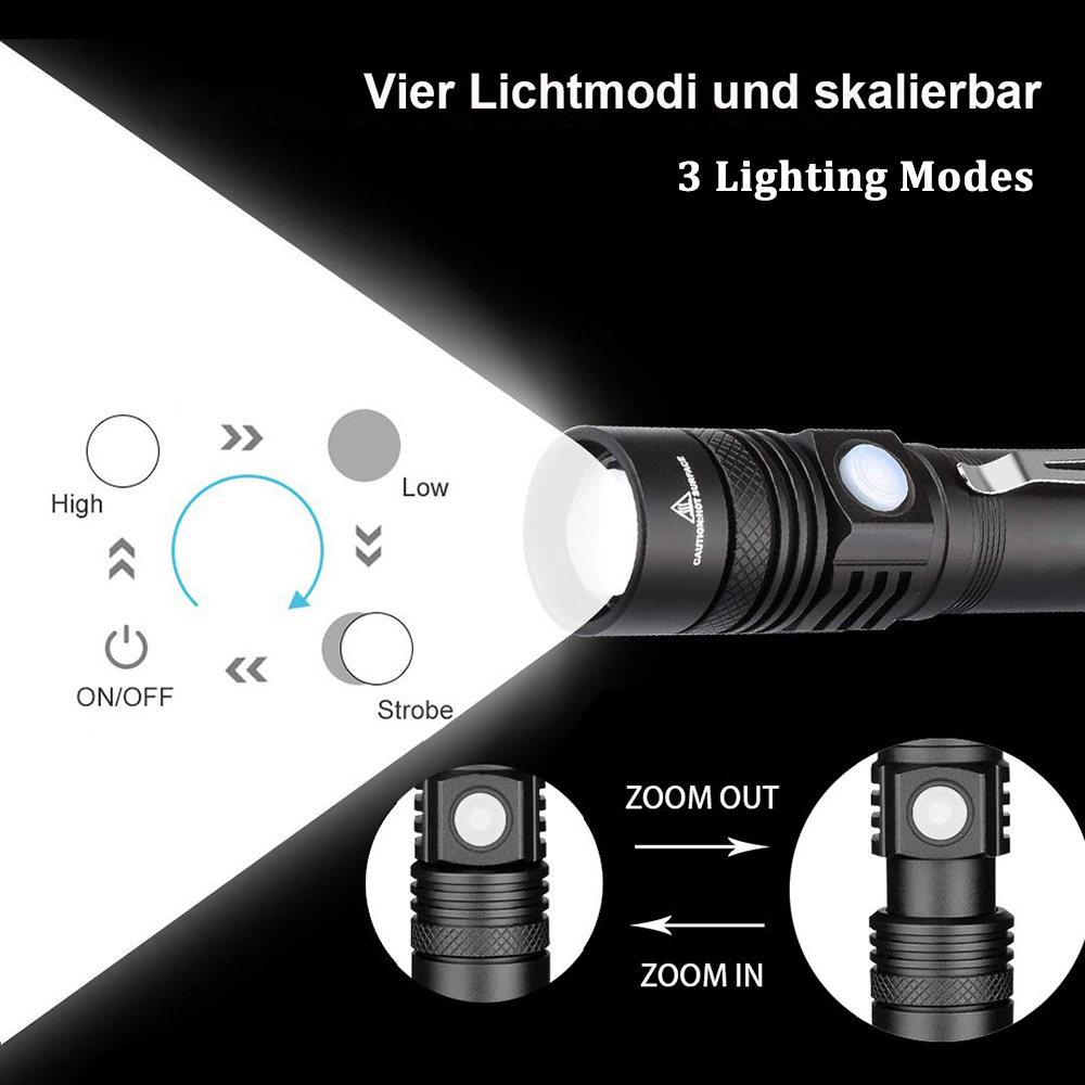 USB Rechargeable LED Flashlight Super Bright V6 Tactical Torch 4 Lighting Modes Zoomable Lamp Waterproof 18650 Camping Lantern USB Rechargeable LED Flashlight Super Bright V6 Tactical Torch 4 Lighting Modes Zoomable Lamp Waterproof 18650 Camping Lantern