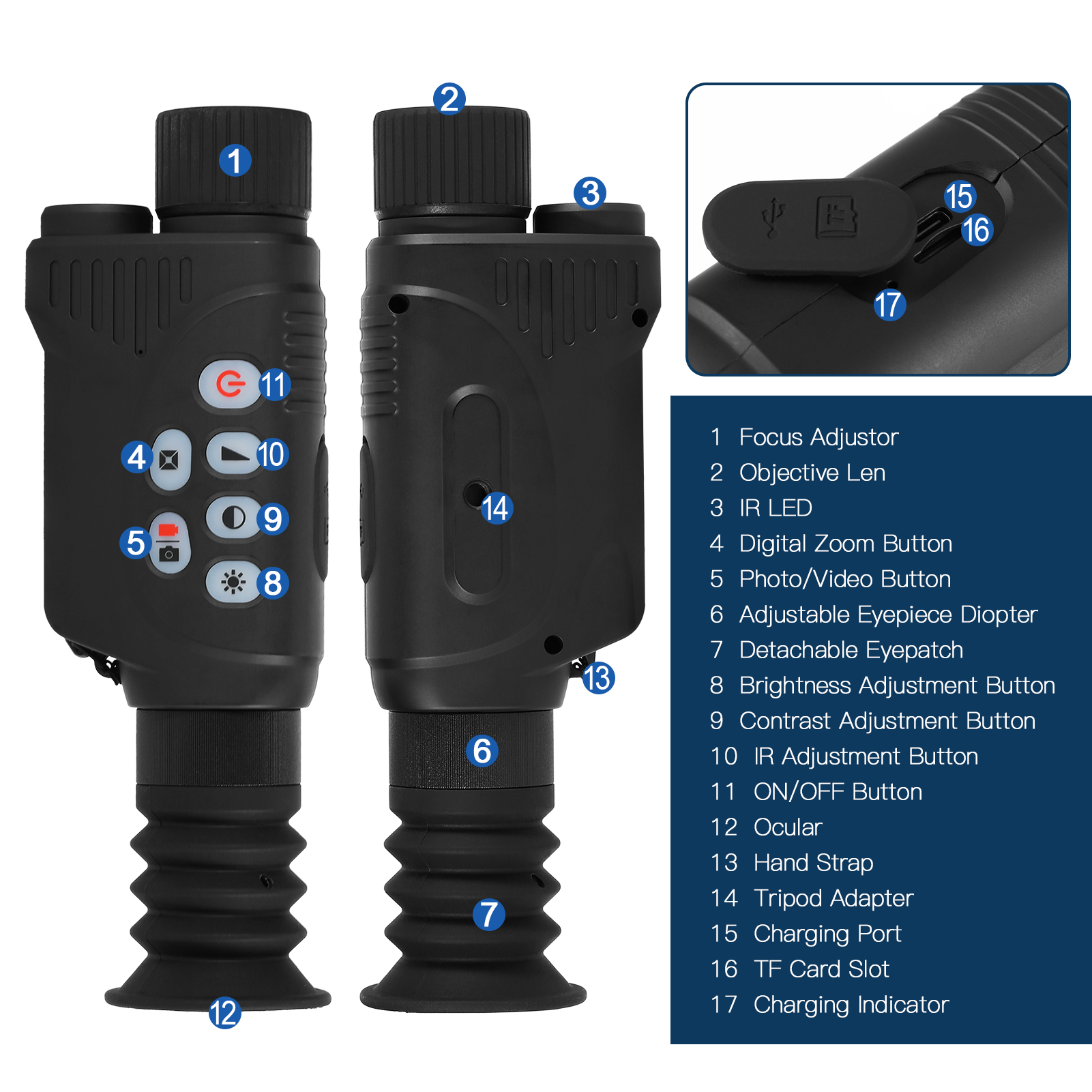 WANNEY Full Color Night Vision Telescope Monocular Nightshot Vision Scope Digital Rang Finder Ballistic Computer Scope 1080p