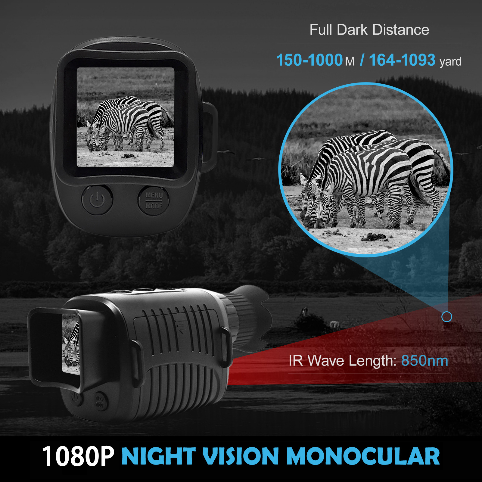 WANNEY Full Color Night Vision Telescope Monocular Nightshot Vision Scope Digital Rang Finder Ballistic Computer Scope 1080p