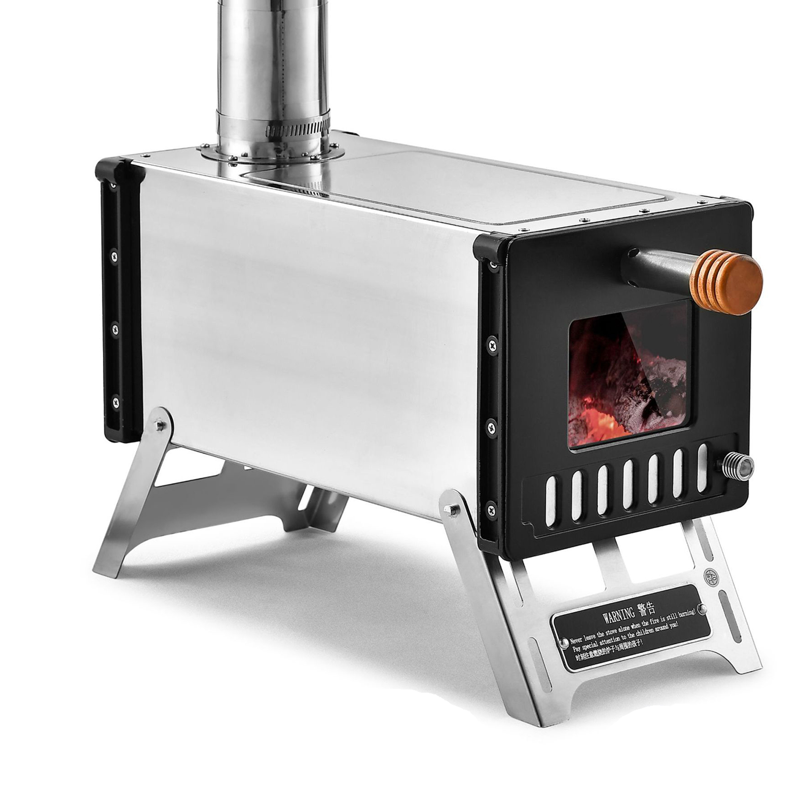 Stainless Steel Tent Wood Stove with Chimney Pipes Folding Portable Camping Wood Burning Stove for Camping Heating Cooking