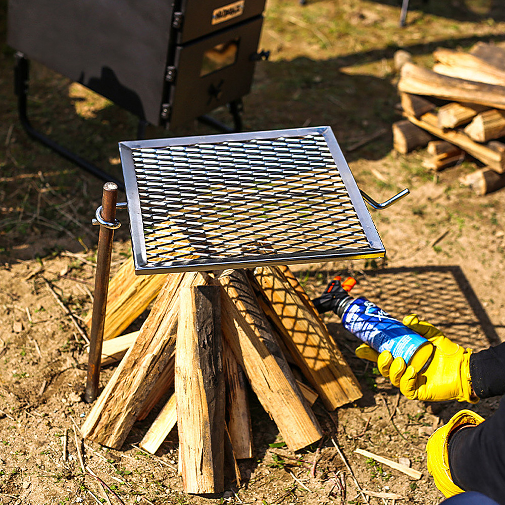 NURGAZ Campfire Grill Grate with Stake Portable Outdoor Folding BBQ Grilling Grate for Camping Hiking Backpacking Barbecue