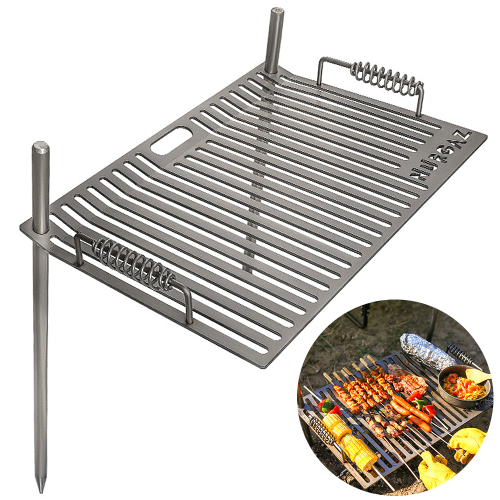 NURGAZ Campfire Grill Grate with Stake Portable Outdoor Folding BBQ Grilling Grate for Camping Hiking Backpacking Barbecue