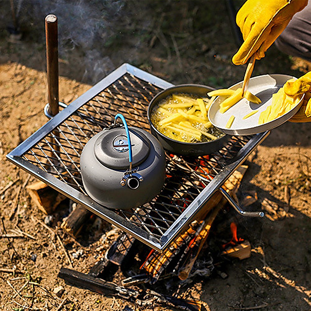 NURGAZ Campfire Grill Grate with Stake Portable Outdoor Folding BBQ Grilling Grate for Camping Hiking Backpacking Barbecue