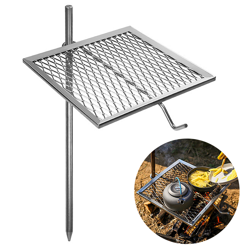 NURGAZ Campfire Grill Grate with Stake Portable Outdoor Folding BBQ Grilling Grate for Camping Hiking Backpacking Barbecue