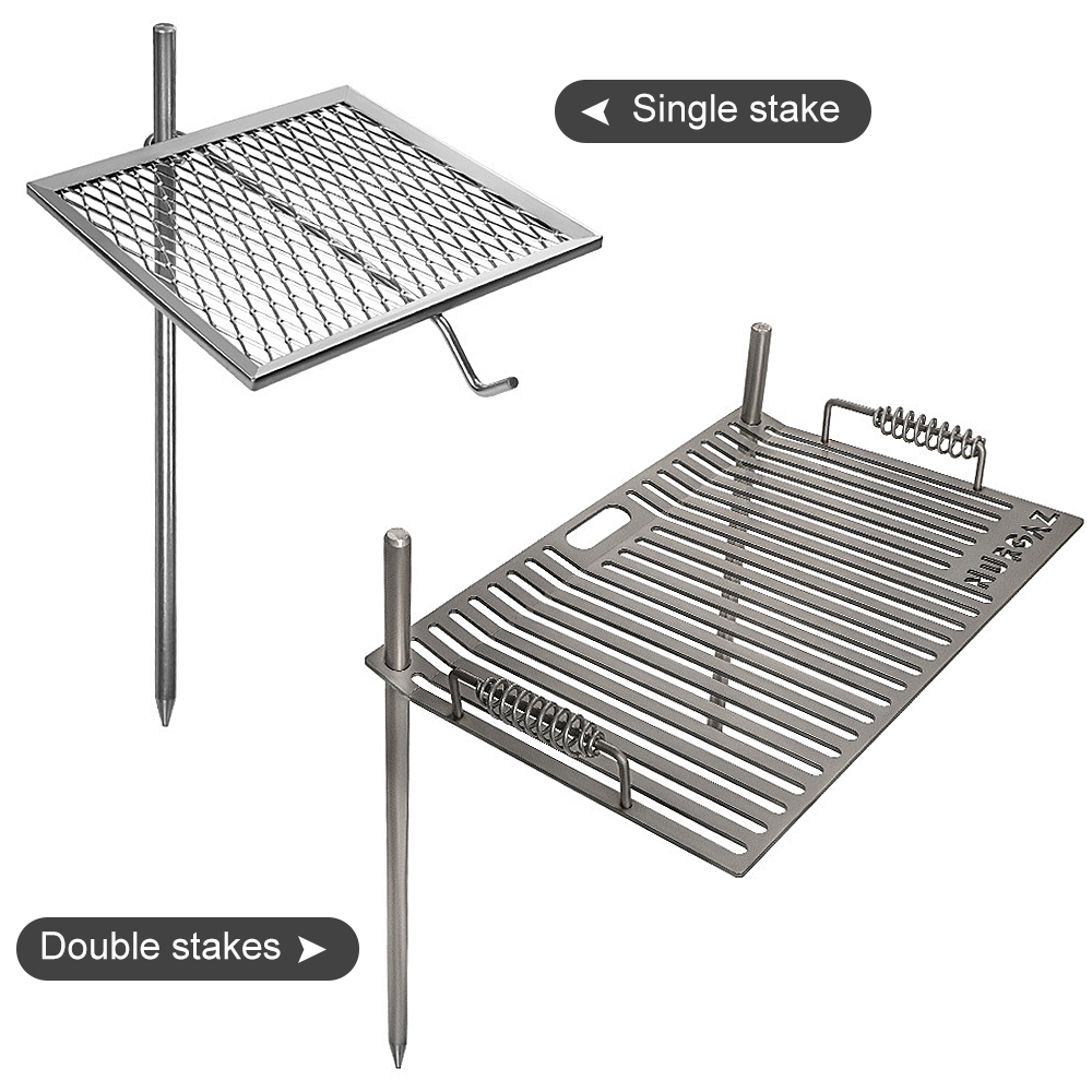 NURGAZ Campfire Grill Grate with Stake Portable Outdoor Folding BBQ Grilling Grate for Camping Hiking Backpacking Barbecue