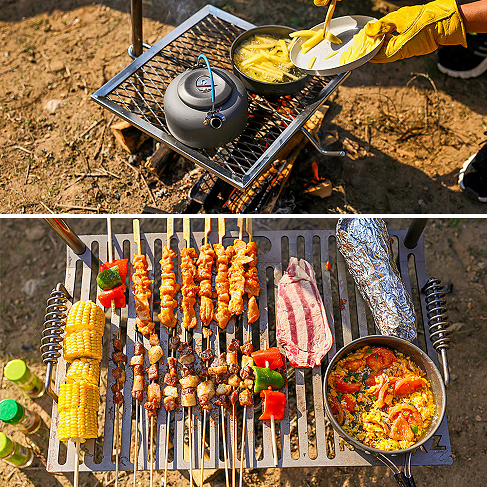 NURGAZ Campfire Grill Grate with Stake Portable Outdoor Folding BBQ Grilling Grate for Camping Hiking Backpacking Barbecue