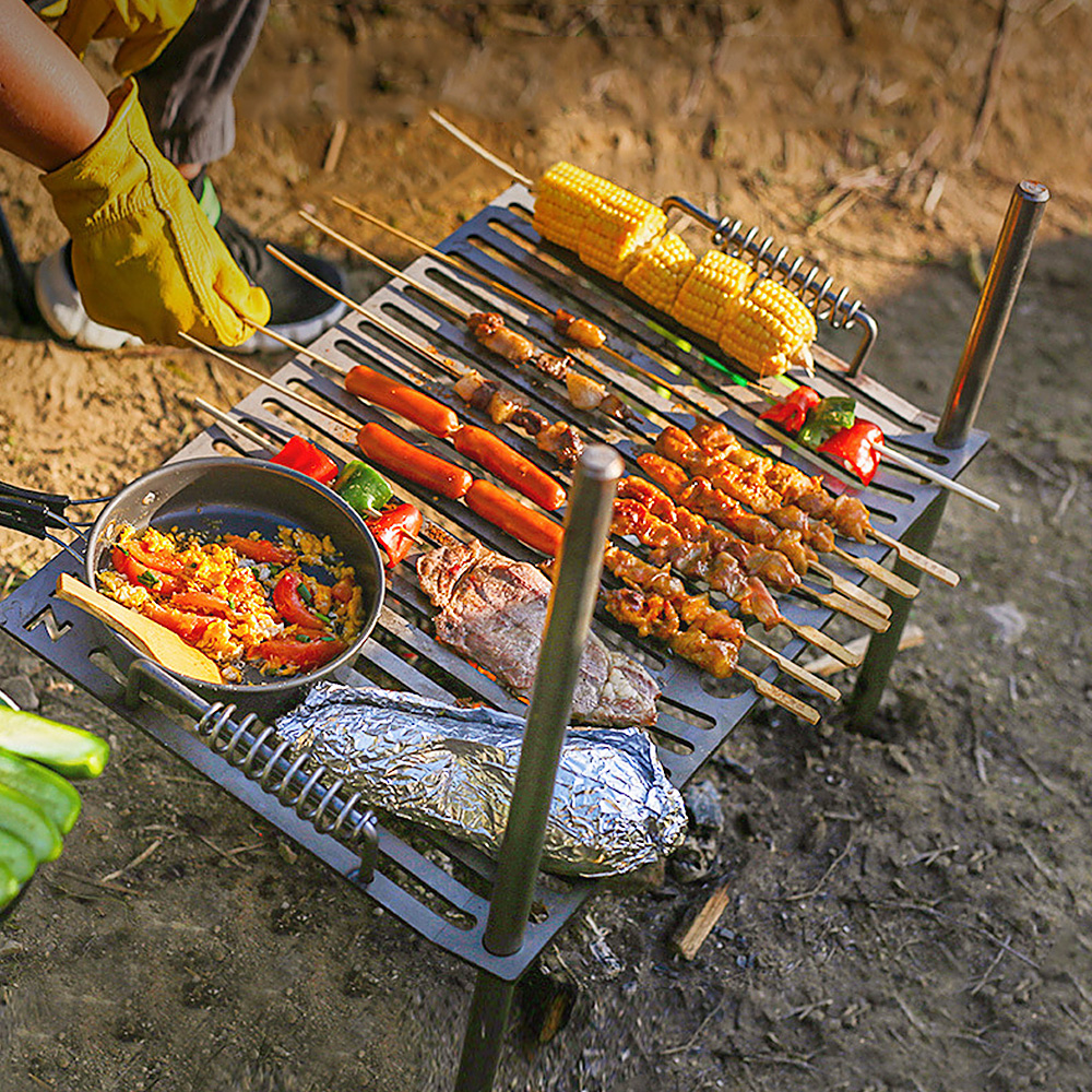 NURGAZ Campfire Grill Grate with Stake Portable Outdoor Folding BBQ Grilling Grate for Camping Hiking Backpacking Barbecue
