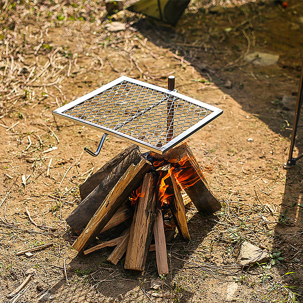 NURGAZ Campfire Grill Grate with Stake Portable Outdoor Folding BBQ Grilling Grate for Camping Hiking Backpacking Barbecue