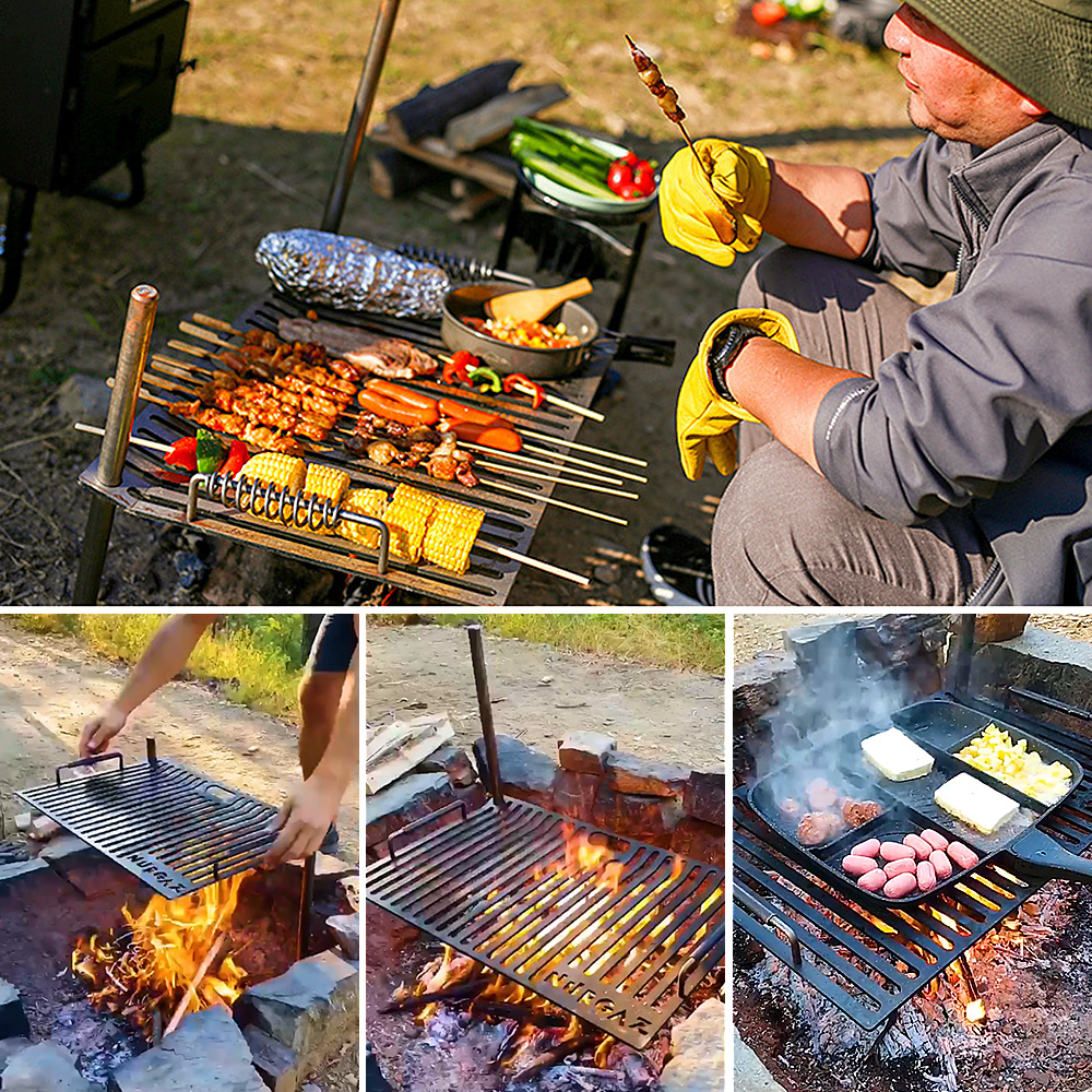 NURGAZ Campfire Grill Grate with Stake Portable Outdoor Folding BBQ Grilling Grate for Camping Hiking Backpacking Barbecue