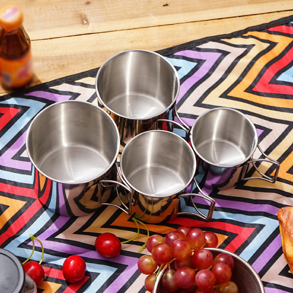Outdoor Camping Cup Set 4PCS 304 Stainless Steel Cups Outdoor Portable Cup for Mountaineering Trekking Hiking Outdoor Cookware