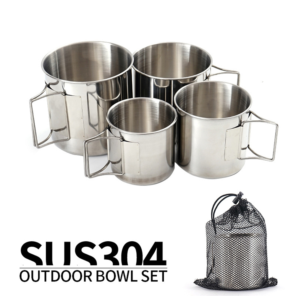 Outdoor Camping Cup Set 4PCS 304 Stainless Steel Cups Outdoor Portable Cup for Mountaineering Trekking Hiking Outdoor Cookware