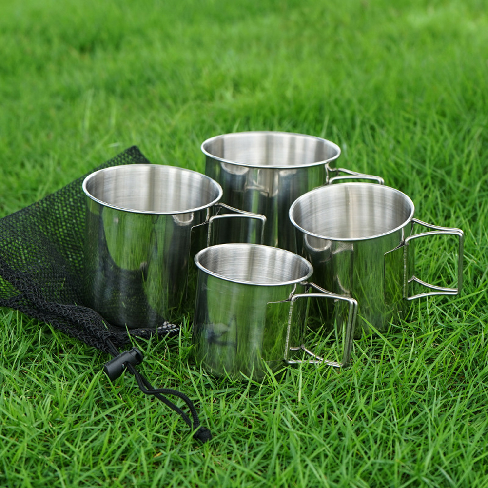 Outdoor Camping Cup Set 4PCS 304 Stainless Steel Cups Outdoor Portable Cup for Mountaineering Trekking Hiking Outdoor Cookware