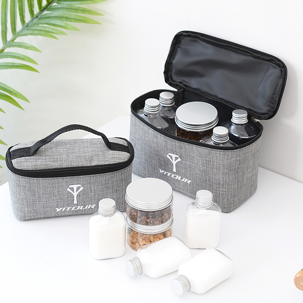 Camping Cookware Storage Bag with 6pcs Seasoning Cans Bottles Set Portable Outdoor Kitchen Barbecue Cruets Carry Bag Case