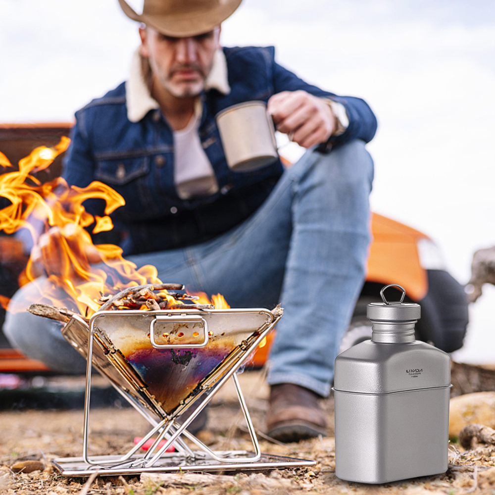 Lixada 2022 Titanium Water Bottle Outdoor Canteen Cups Set Ultralight Cooking Set Camping Cookware Dinnerware Drinking Kettle