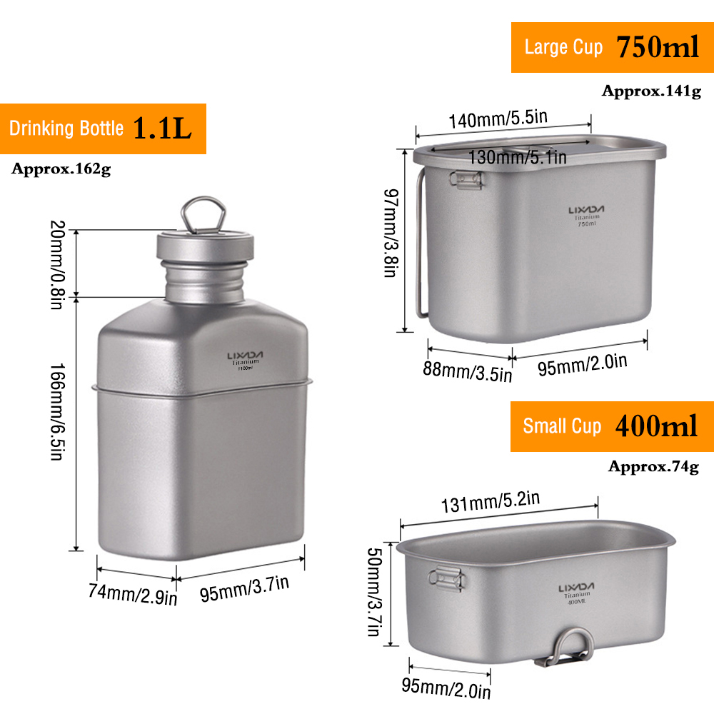 Lixada 2022 Titanium Water Bottle Outdoor Canteen Cups Set Ultralight Cooking Set Camping Cookware Dinnerware Drinking Kettle