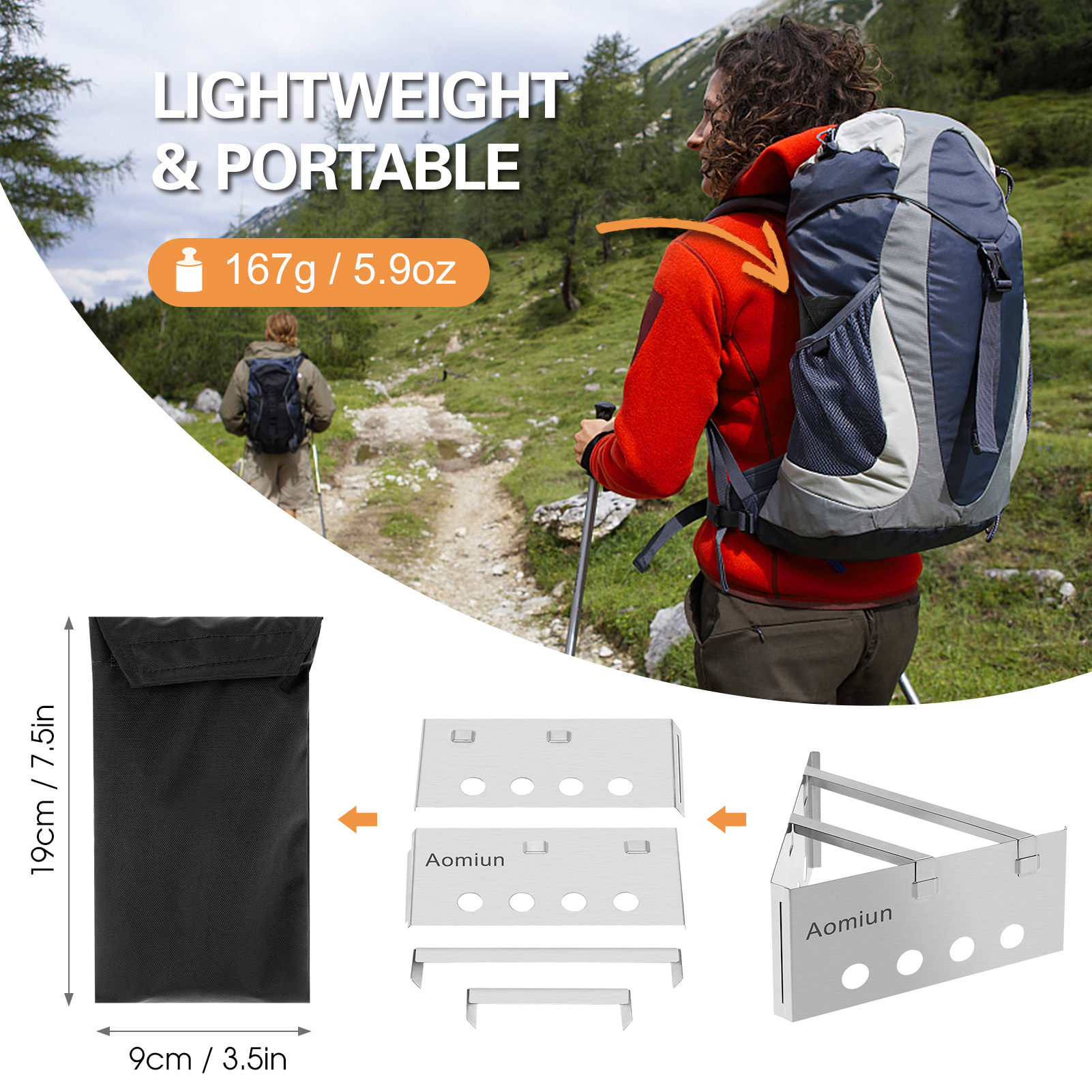 Aomiun Lightweight Triangle Wood Stove Portable Detachable Stainless Steel Burner for Outdoor Cooking Picnic Camping Backpacking