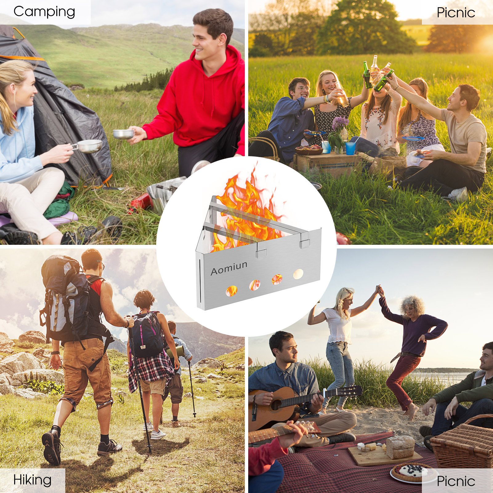 Aomiun Lightweight Triangle Wood Stove Portable Detachable Stainless Steel Burner for Outdoor Cooking Picnic Camping Backpacking