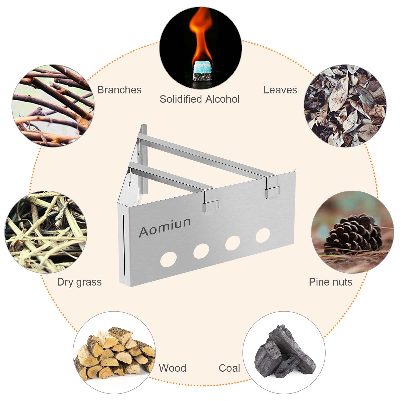 Aomiun Lightweight Triangle Wood Stove Portable Detachable Stainless Steel Burner for Outdoor Cooking Picnic Camping Backpacking