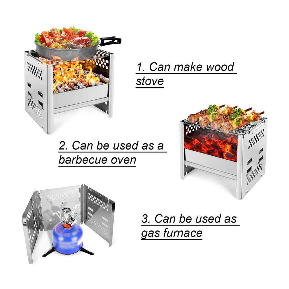 Stainless Steel Barbecue Folding Grill Outdoor Camping Firewood Stoves Stainless Steel Square Wood Stoves for Cooking Picnic