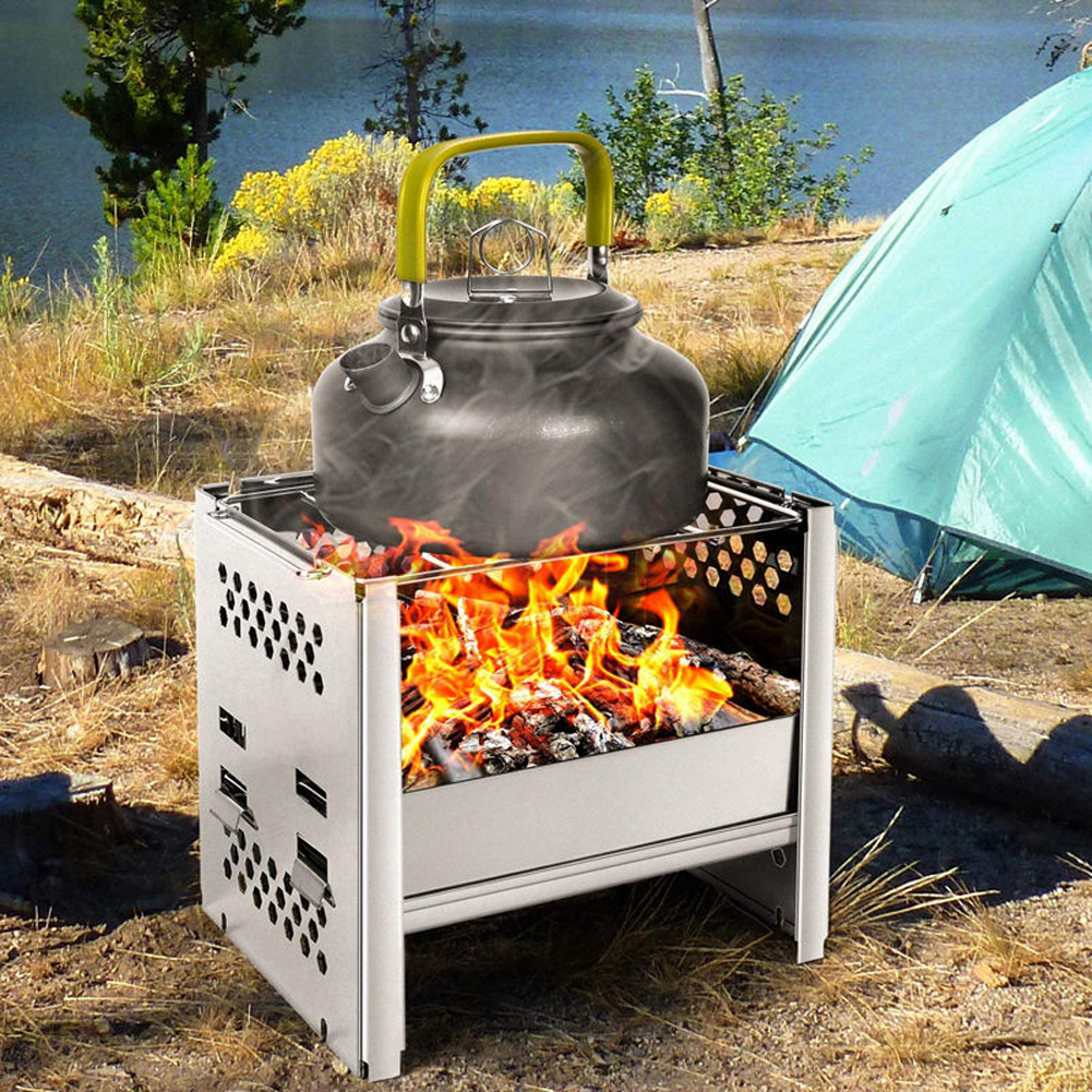 Stainless Steel Barbecue Folding Grill Outdoor Camping Firewood Stoves Stainless Steel Square Wood Stoves for Cooking Picnic