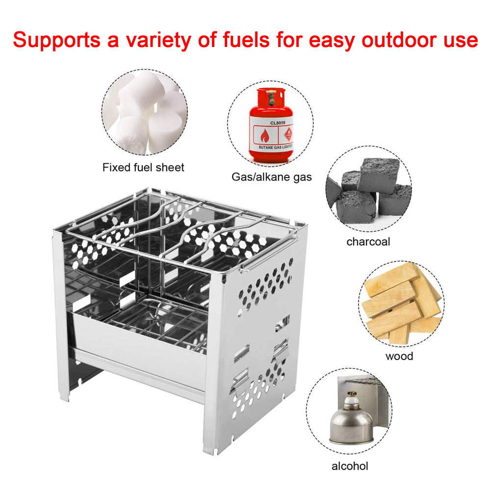Stainless Steel Barbecue Folding Grill Outdoor Camping Firewood Stoves Stainless Steel Square Wood Stoves for Cooking Picnic