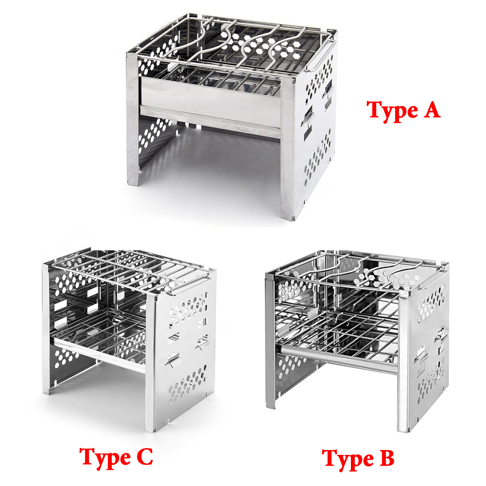 Stainless Steel Barbecue Folding Grill Outdoor Camping Firewood Stoves Stainless Steel Square Wood Stoves for Cooking Picnic