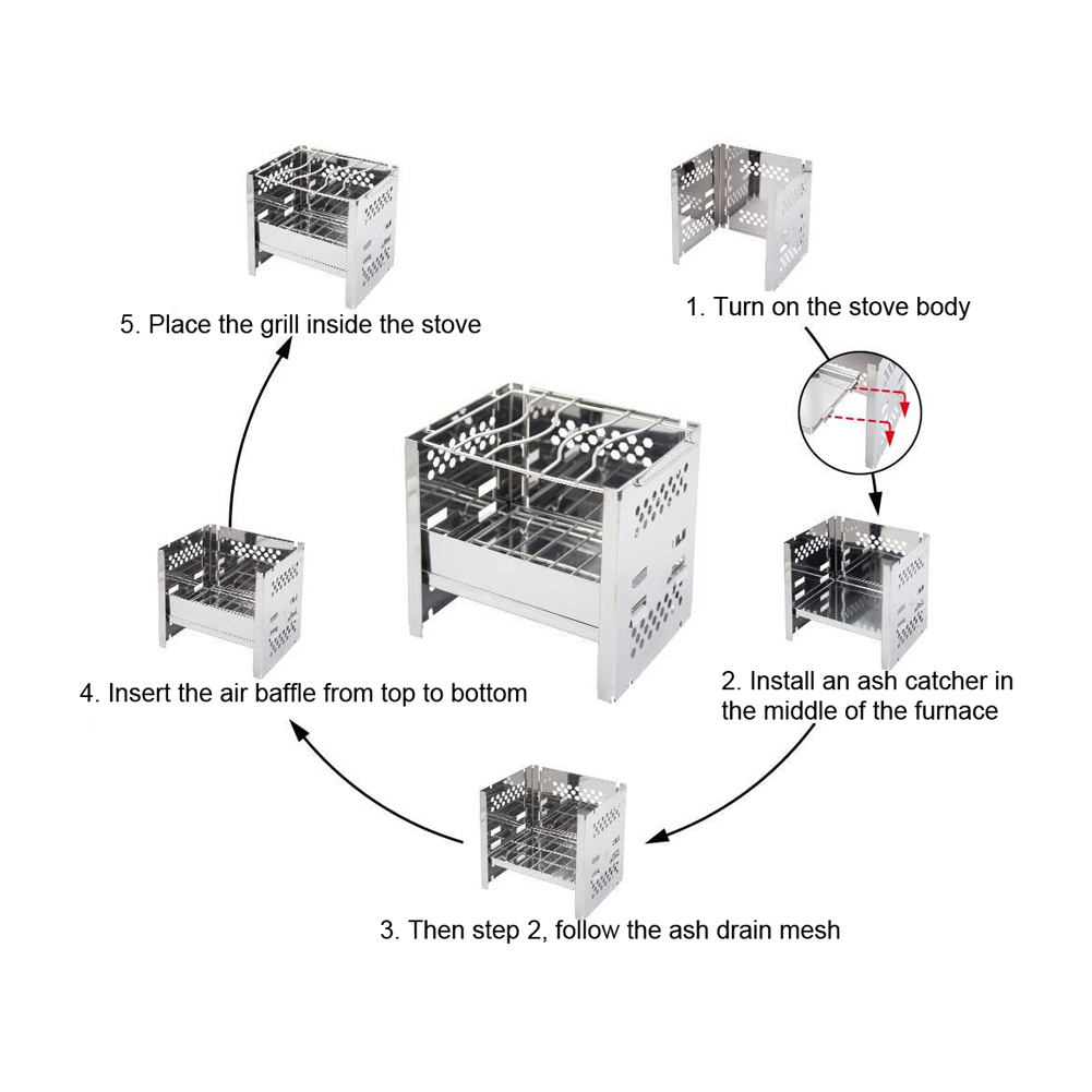 Stainless Steel Barbecue Folding Grill Outdoor Camping Firewood Stoves Stainless Steel Square Wood Stoves for Cooking Picnic
